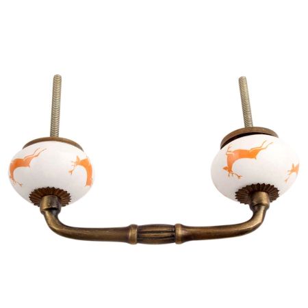 Orange Running Rein Deer Pattern Ceramic Bridge Handle